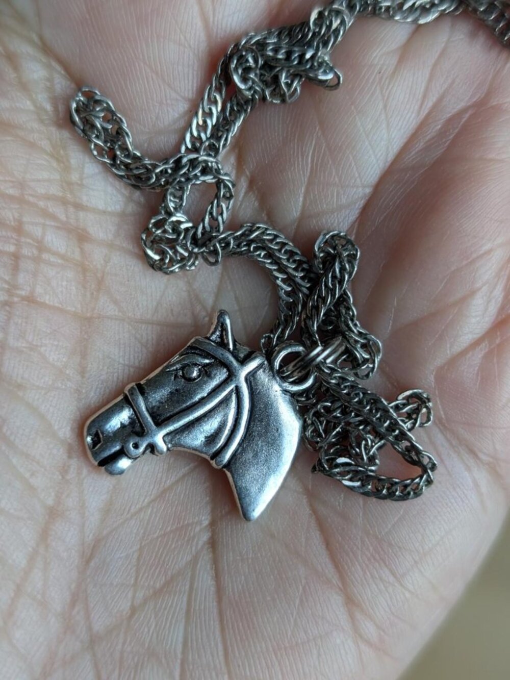 Vintage Silver Toned Head Horse Pendant Necklace